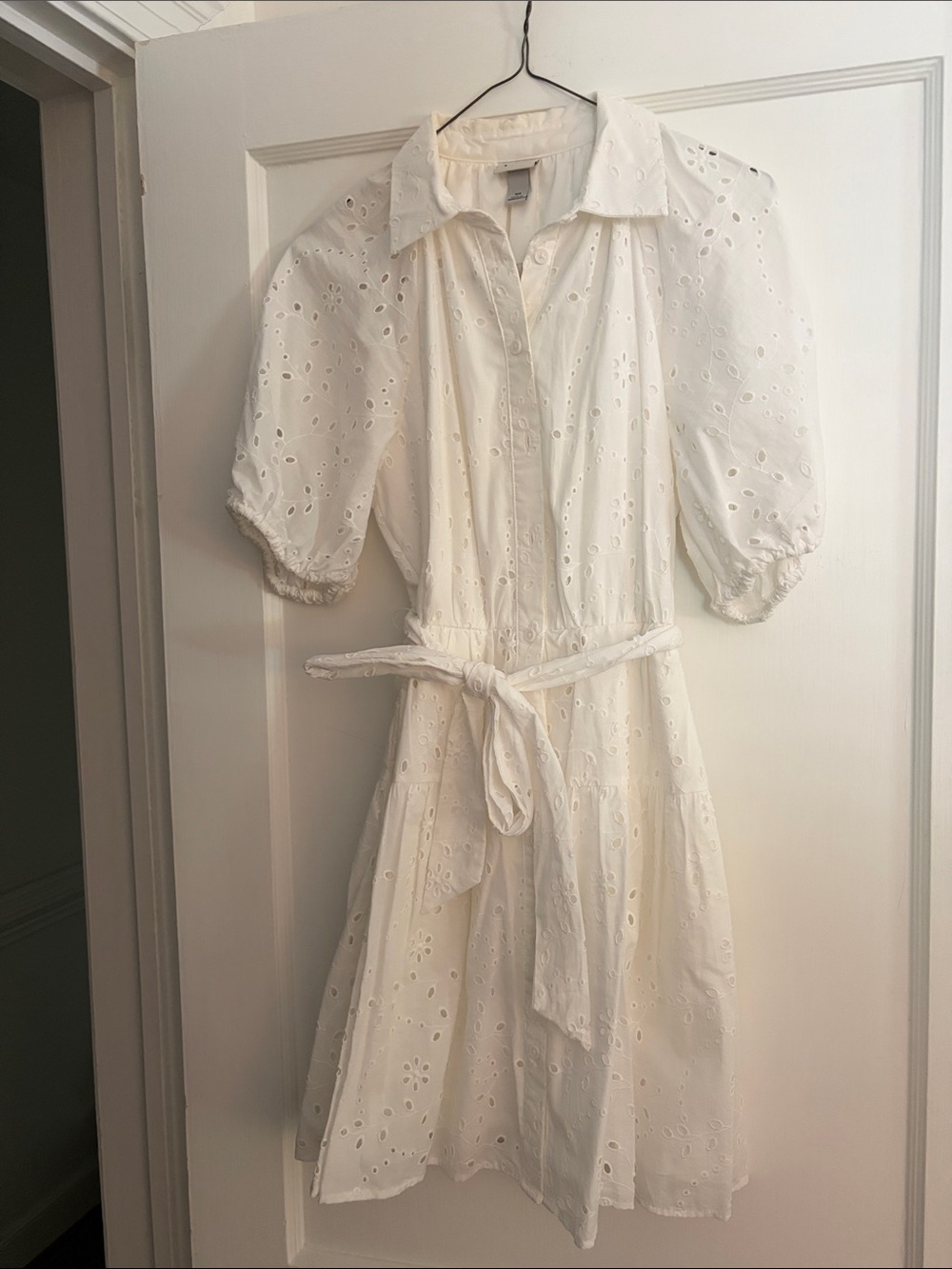 NWOT A New Day White Eyelet Shirt Dress with Tie Belt
